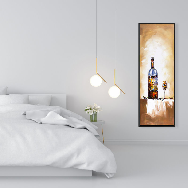 White Wine Canvas - Brown Framed Kitchen Decor Wall Art