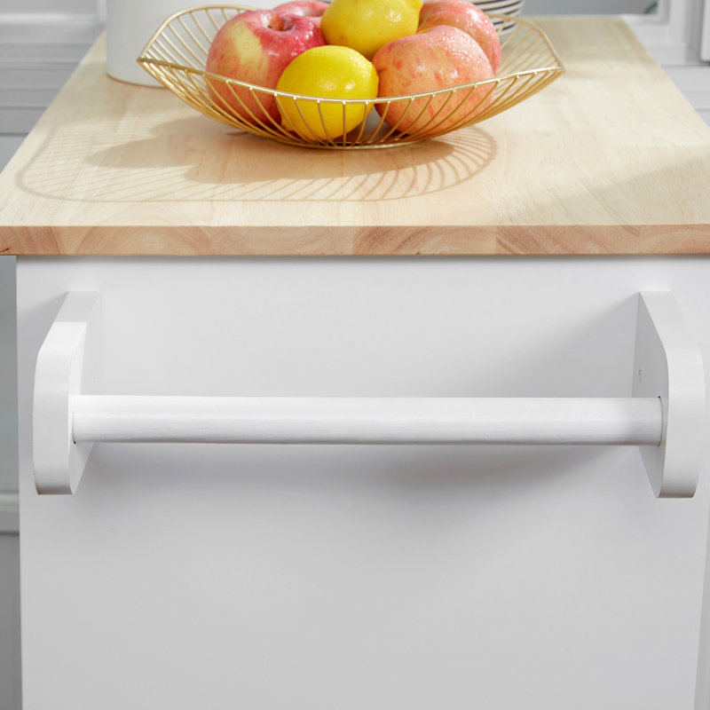 Îlot de cuisine avec chariot, tiroir, armoire de rangement et porte-serviettes, Blanc