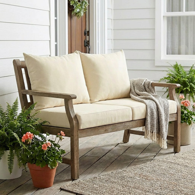 Sunbrella Outdoor Solid Loveseat Pillow and Cushion Set, 25 in W x 25 in D x 5 in H, Sunbrella - Canvas Forest Green