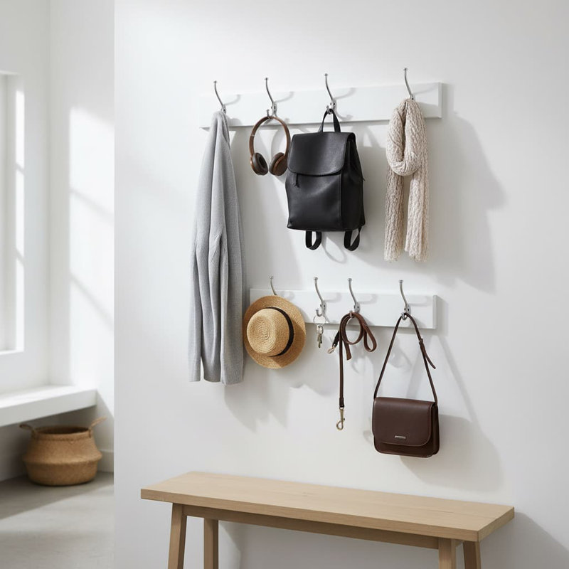 15.7” 2-Pack White Wall Mounted Coat Rack - Hooks for Coats/Hats