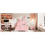 Lit plateforme tapissier simple avec tête de lit et lit rose durable-985664065