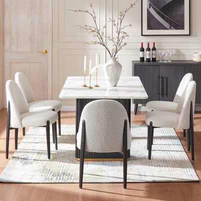 Faux Marble Double Pedestal Dining Set For 6