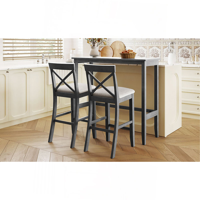 Ensemble de coin-repas en bois de 48 po Farmhouse, Gris, Gris, Gris
