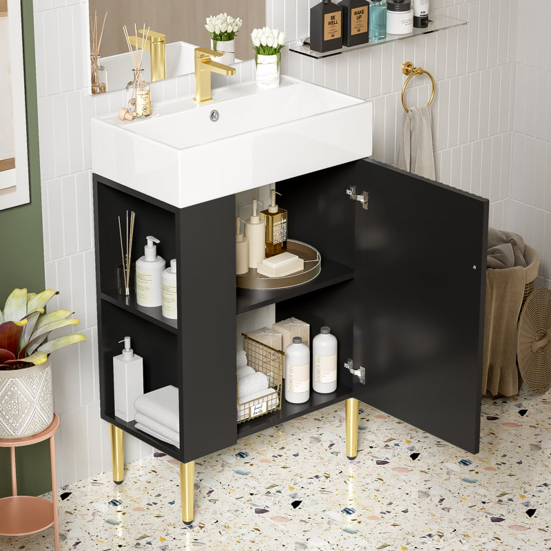 Laycee 21.5'' Single Bathroom Vanity with Ceramic Top, Black