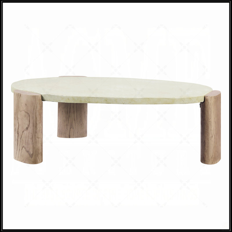 Table basse oblongue gris et chêne patiné