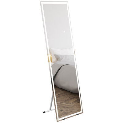 Miroir pleine grandeur 64 po x 21 po avec lumières à intensité variable pour la chambre à coucher, blanc