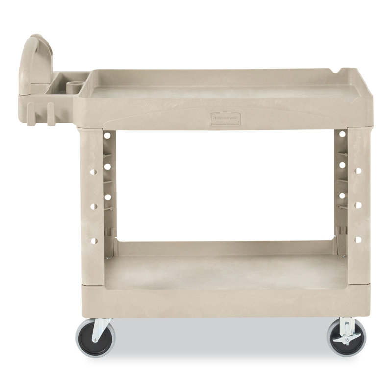 Beige Heavy-Duty 2-Shelf Utility Cart with Lipped Shelves