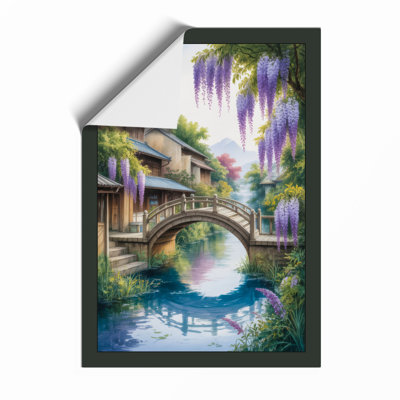 Wisteria Over Stone Japandi - Framed Print
