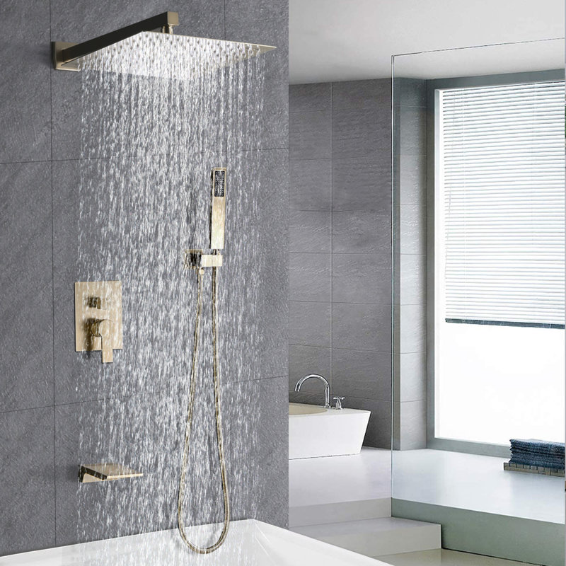 Premium Shower Faucets & Systems In Brushed Gold, Modern Rainfall Combo For Luxurious Experience