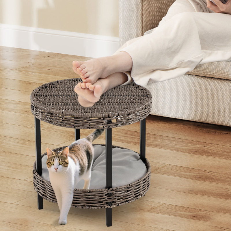  Nid de chat en rotin à 2 niveaux avec osier et coussin rembourré amovible pour la maison