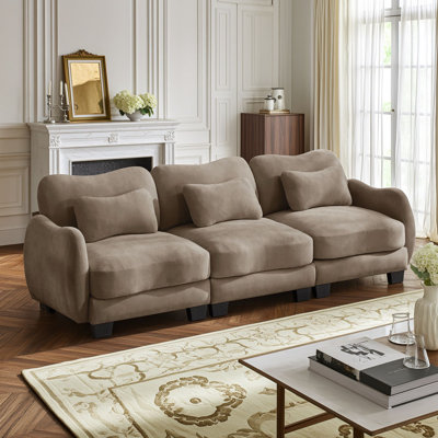 3-Seater Chenille Sofa with Ergonomic Curved Arms, Lumbar Pillows and Foam Cushions for Living Room or Office