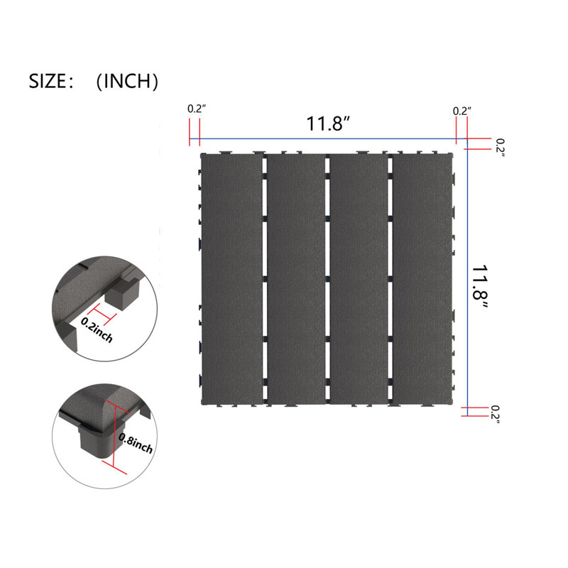 Carreaux de terrasse en plastique emboîtables, Gris