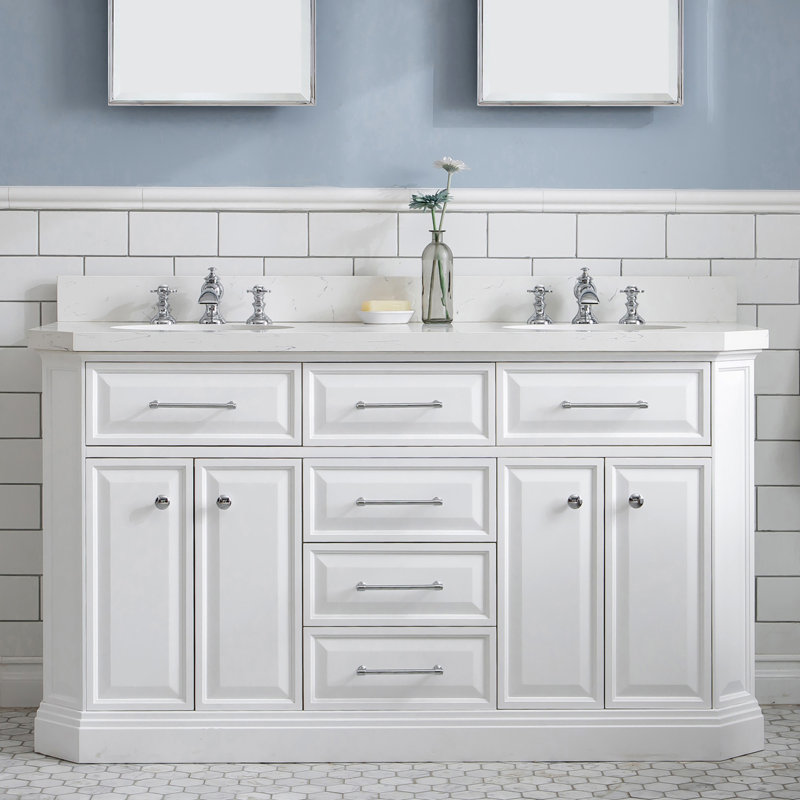 Palace 60'' W Double Vanity, Pure White, Stainless Steel