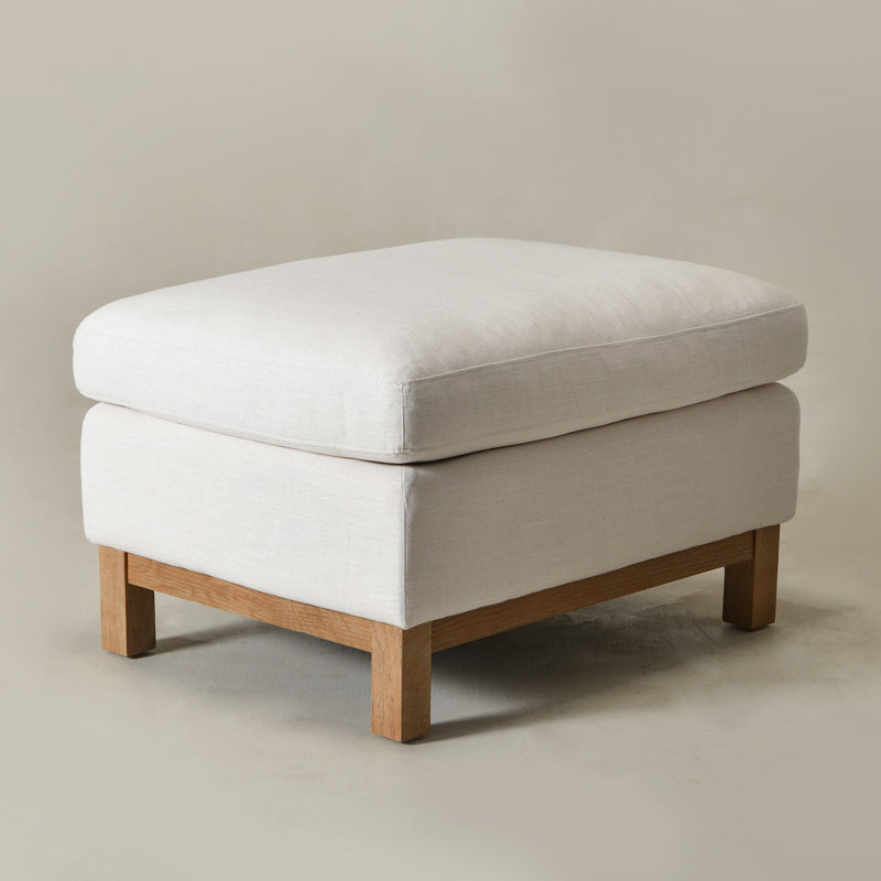 Repose-pieds rembourré en duvet d'oie Cami, Mélange de lin nuage