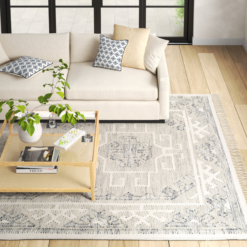 Saber Oriental Hand Woven Wool Area Rug in Gray/Blue, Rectangle 8' x 10'