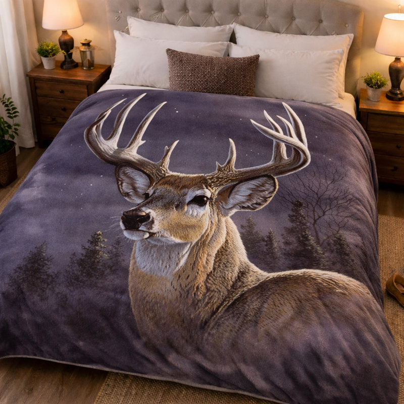 Jeté en molleton ultra doux, magnifique cerf, chasse chaude, Minuit