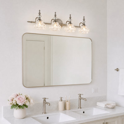 Applique murale 4 lumières pour meuble-lavabo de salle de bain en verre texturé transparent à finition laiton antique