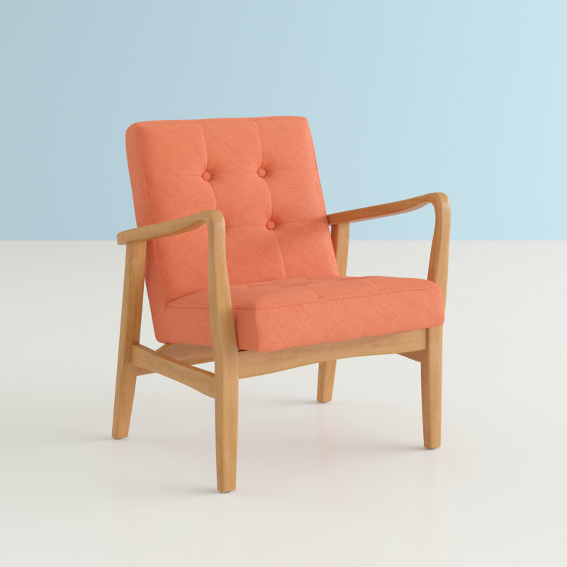 Babic 28.25" Wide Tufted Armchair, Orange Polyester, Brown Wood