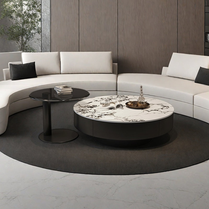 Light luxury round rock table, 13.8" H x 31.5" L x 31.5" W