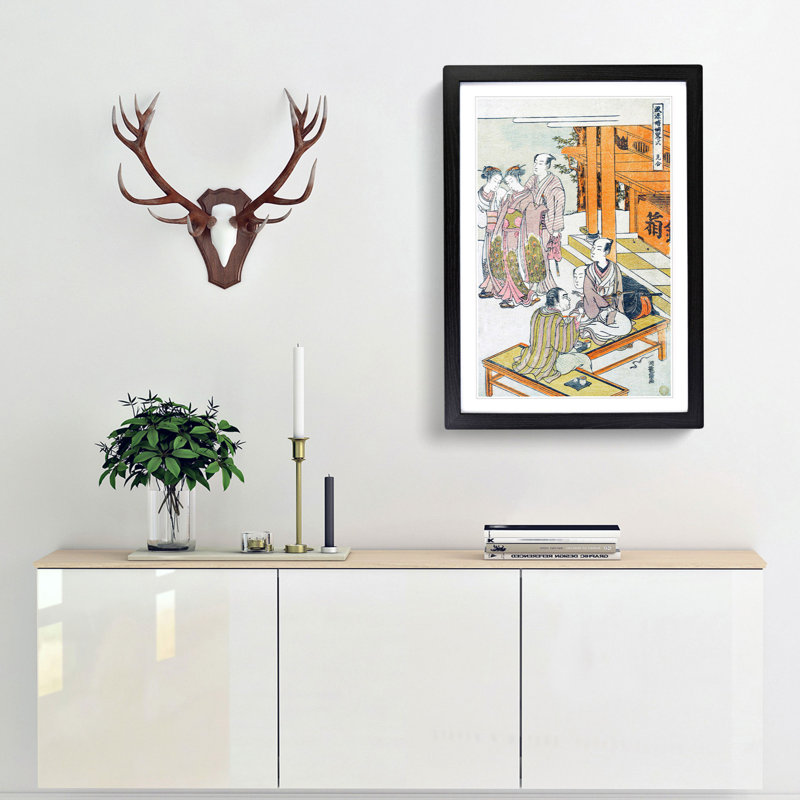 View to Marriage by Isoda Koryusai - Picture Frame Painting Print, 36cm H x 27cm W x 2cm D, Black Framed