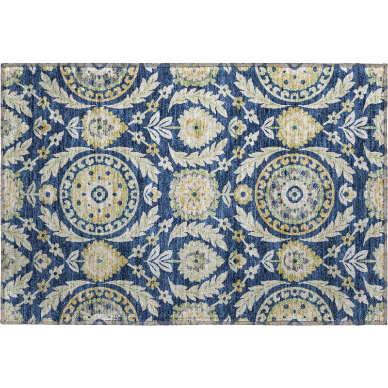 Tapis bleu marine de qualité supérieure lavable à la machine Prisco, Rectangle 1 pi 8 po x 2 pi 6 po