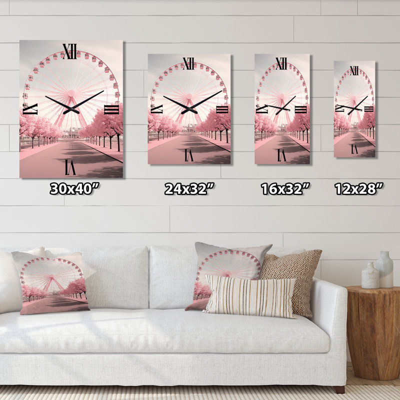 Horloge murale moderne roue rose, H 40 po x l 30 po x P 1 po