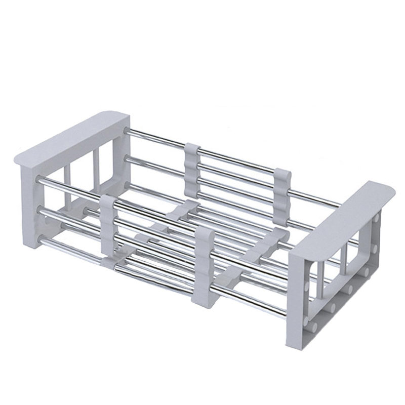 Small Extendable Dish Drying Rack, Multifunctional Anti-Rust Dish Drainer with Cutlery and Cup Holders, Grey
