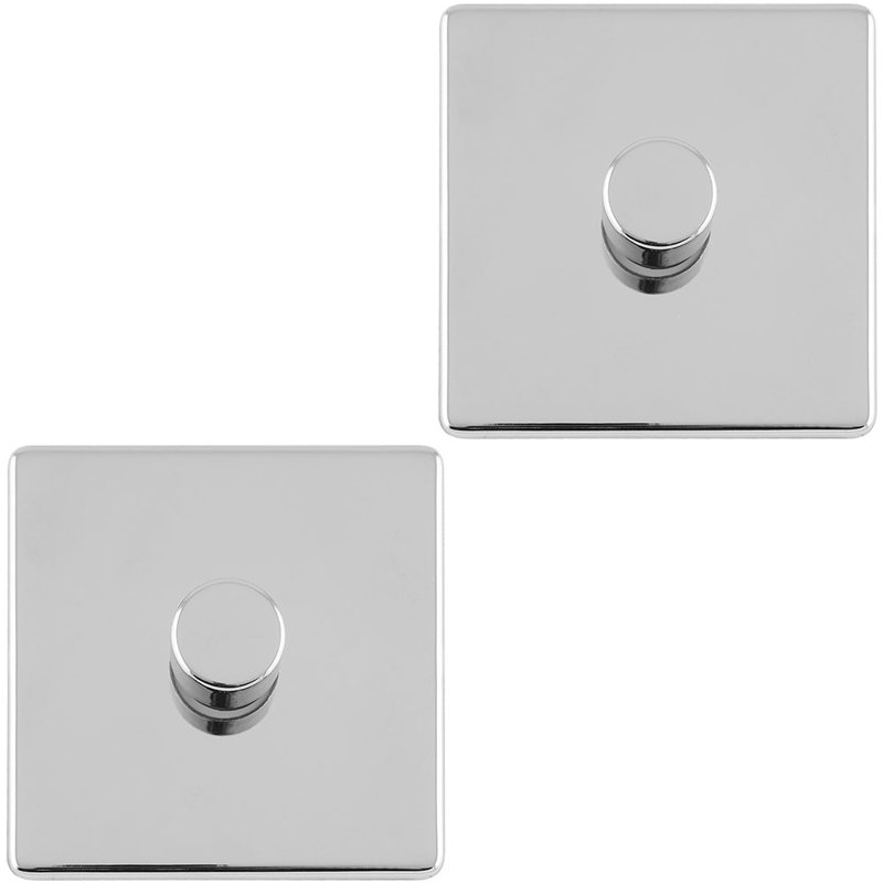 2 PACK 1 Gang Dimmer Switch 2 Way LED SCREWLESS Light Dimming Wall, Silver, Polished Chrome