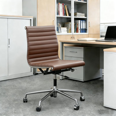 Mid & High Back Genuine Leather Armless Office Chair, Computer Desk Chair