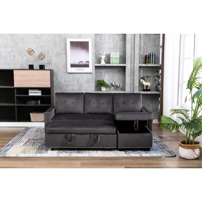 Canapé modulaire réversible en velours gris foncé 77 po