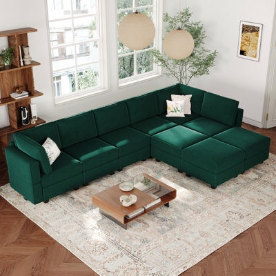 Wylodene 9-Piece Reversible Modular and Standard Velvet Sectional with Storage 