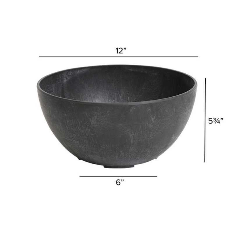 Percie Composite Natural Stone and Resin Pot Planter, 5.75" H x 6" W x 12" D, Black