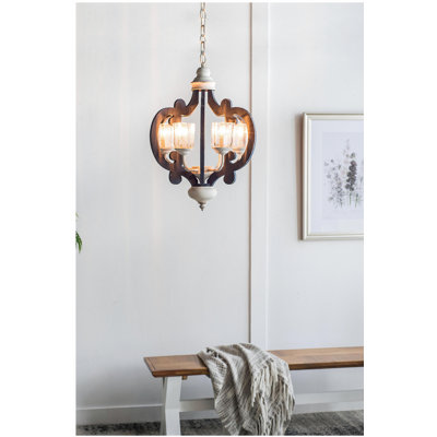 6 Light Country Style Chandelier, Natural Wooden Chandelier, Suitable for Kitchen, Living Room, Dining Room, Bulbs Not Included