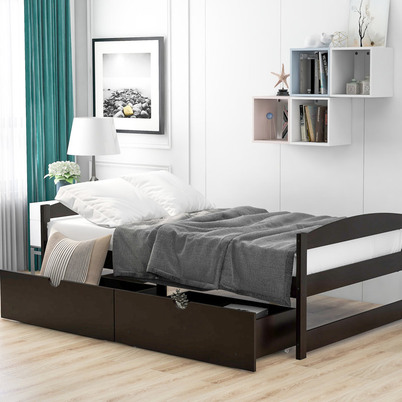 Twin Platform Bed With Two Drawers In Elegant Finish - Dining Room Exquisite Design, Espresso