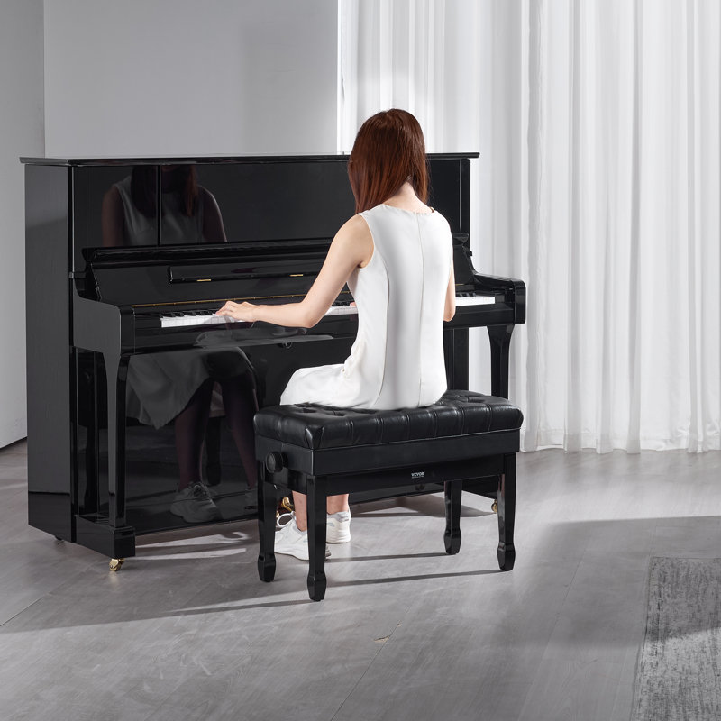 Adjustable Duet Piano Keyboard Bench Storage Padded Seat Wooden Bookcase Stool