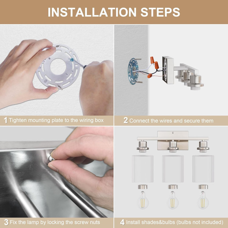 Éclairage pour meuble-lavabo 3 lumières Keevan, Nickel brossé