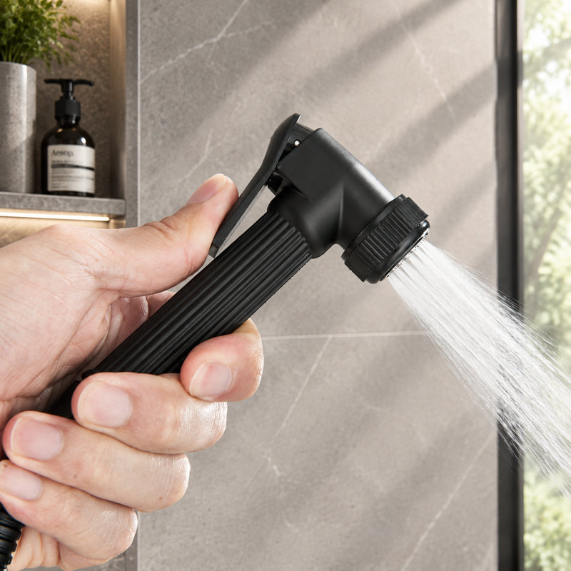 Matte Black Wall-Mounted Shower System with Digital Display & Shelf, Bathroom shower set includes Square Rainfall Showerhead, 3-Setting Handheld Shower, Bottom Spout & Spray Gun, Stainless Steel and ABS