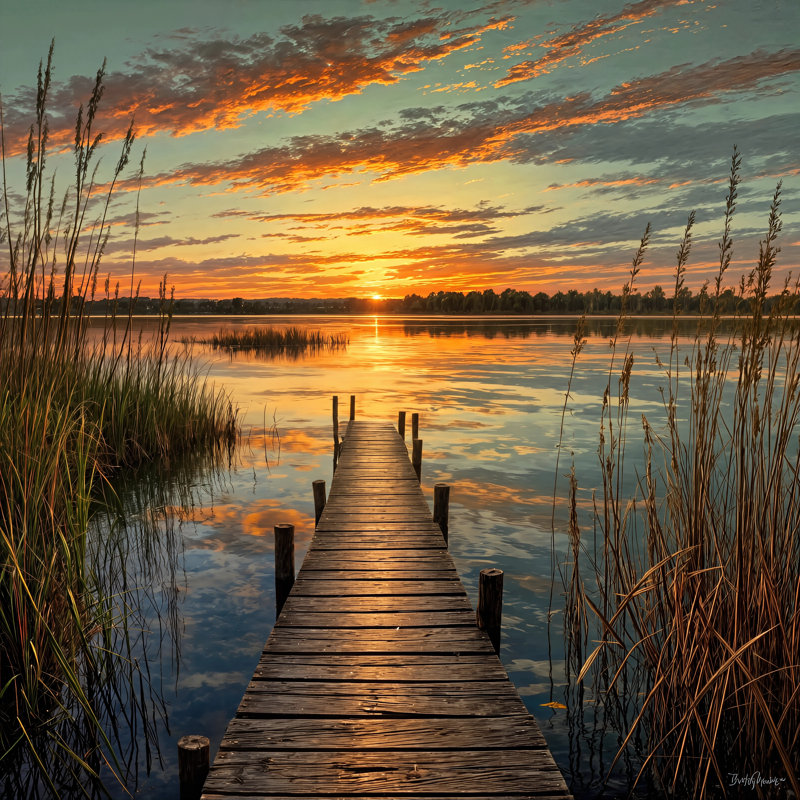 Art mural sur toile Quiet Lake Dock, 20"W x 20"H x 1.5"D