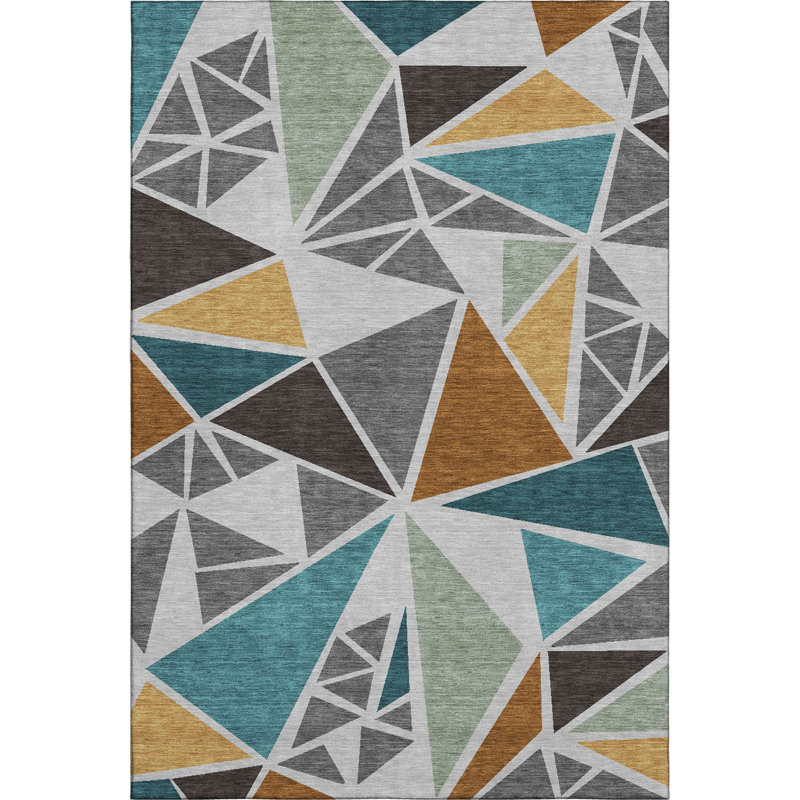 Tapis géométrique de qualité supérieure lavable à la machine Ketterer AMF1039, Rectangle 10 pi x 14 pi