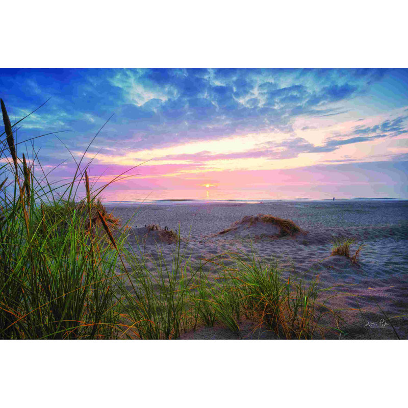 Coucher de soleil sur la côte, H 20 po x l 30 po, Oui, Cadre simple érable érable