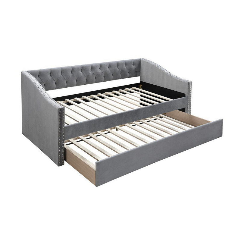 Lit de jour très grand en bois massif avec couchette, Gris