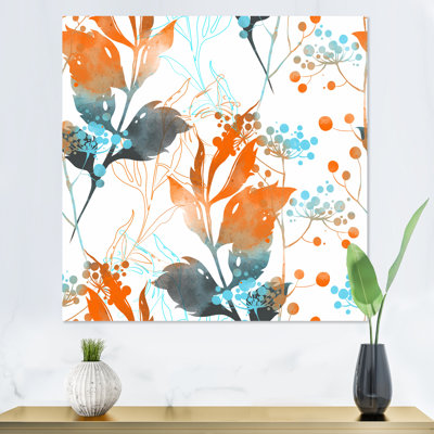 " Boho Orange And Blue Leaves "