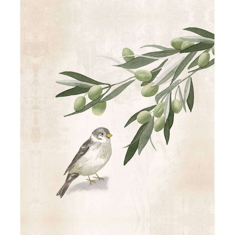 Little Neutral Bird and the Olive Branch - Painting Print, Black Floater Framed, 46cm H x 30cm W