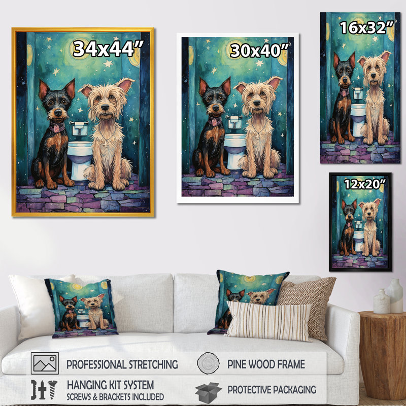 «Bathroom Puppy Buddies» - Art mural de toilette, H 20 po x l 12 po x P 1 po
