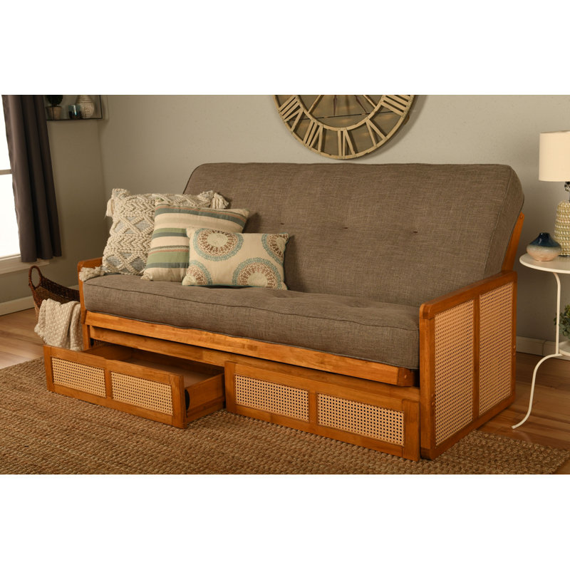 Futon double avec rangement Bridyn avec matelas, Pierre de lin Bridyn