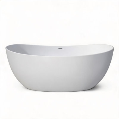 65 inch Matte White Solid Surface Freestanding Soaking Bathtub with Deep Soak Design