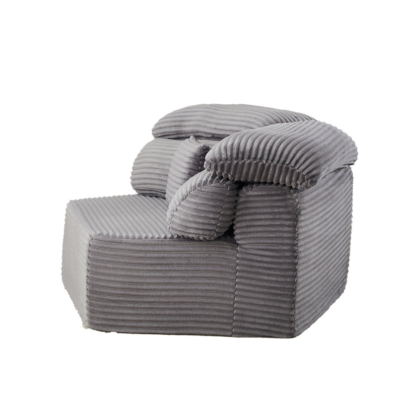 Fauteuil d'appoint surdimensionné avec coussins Bahl, Velours côtelé gris