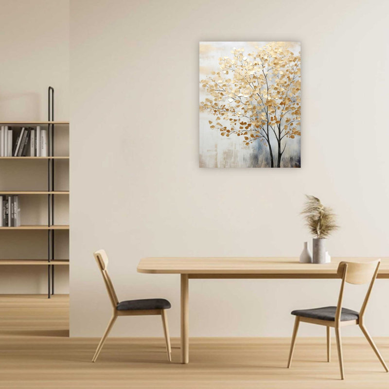 Art mural doré et bleu avec toile sérénité, arbres, art mural noir 24 po x 32 po