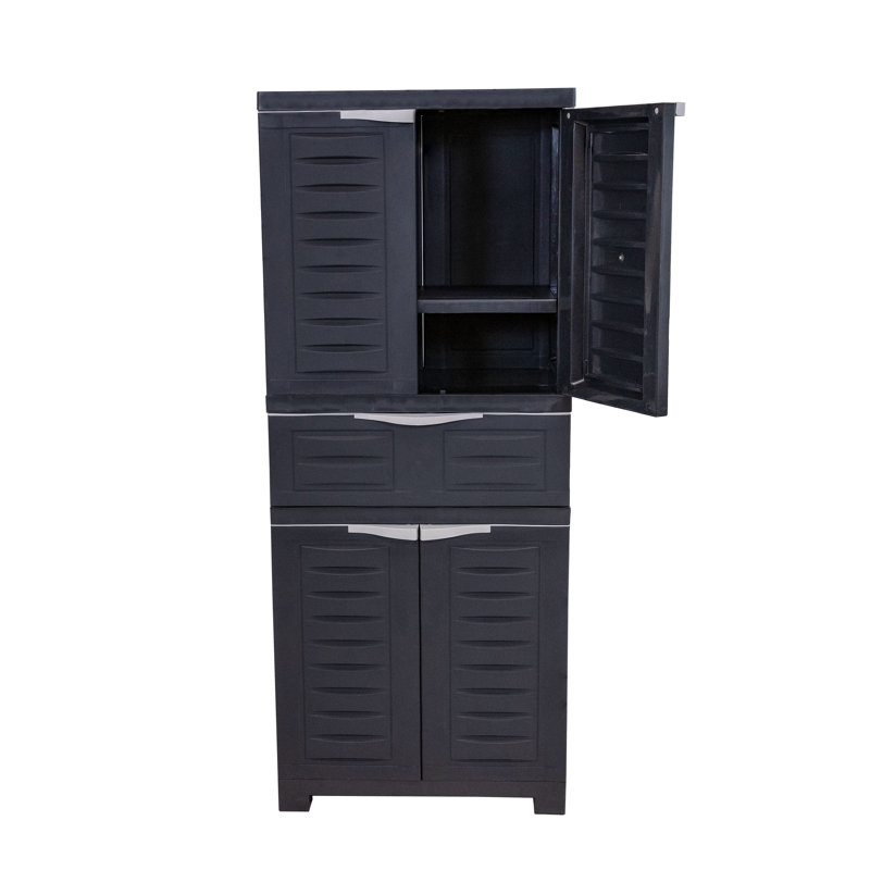 Armoire de rangement avec 2 tablettes réglables et tiroir central, Gris anthracite