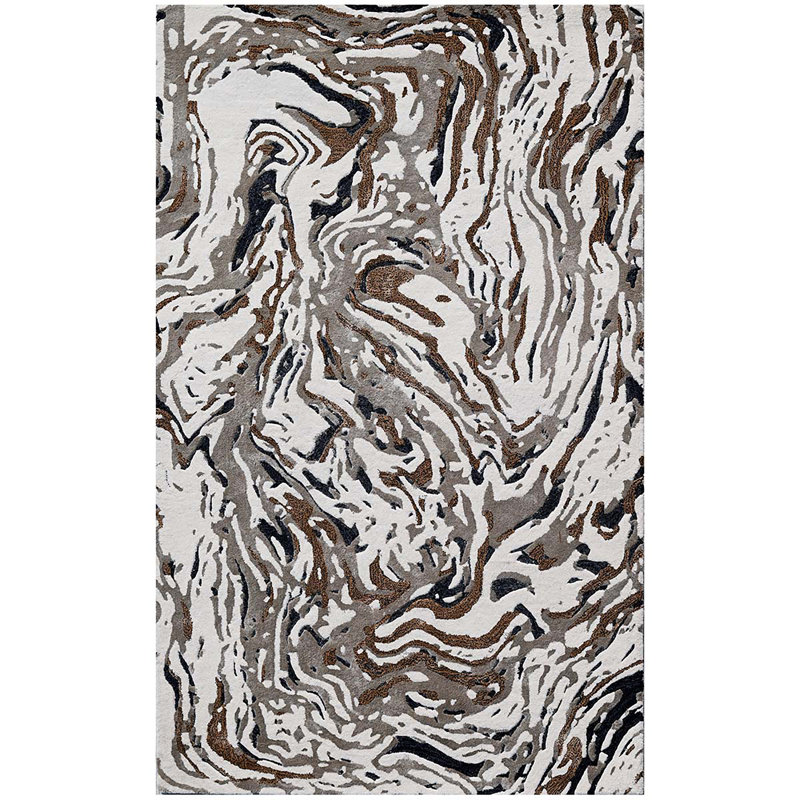Tapis rectangulaire ivoire / gris en laine / viscose à motif abstrait rectangulaire, Rectangle de 5 pi x 8 pi